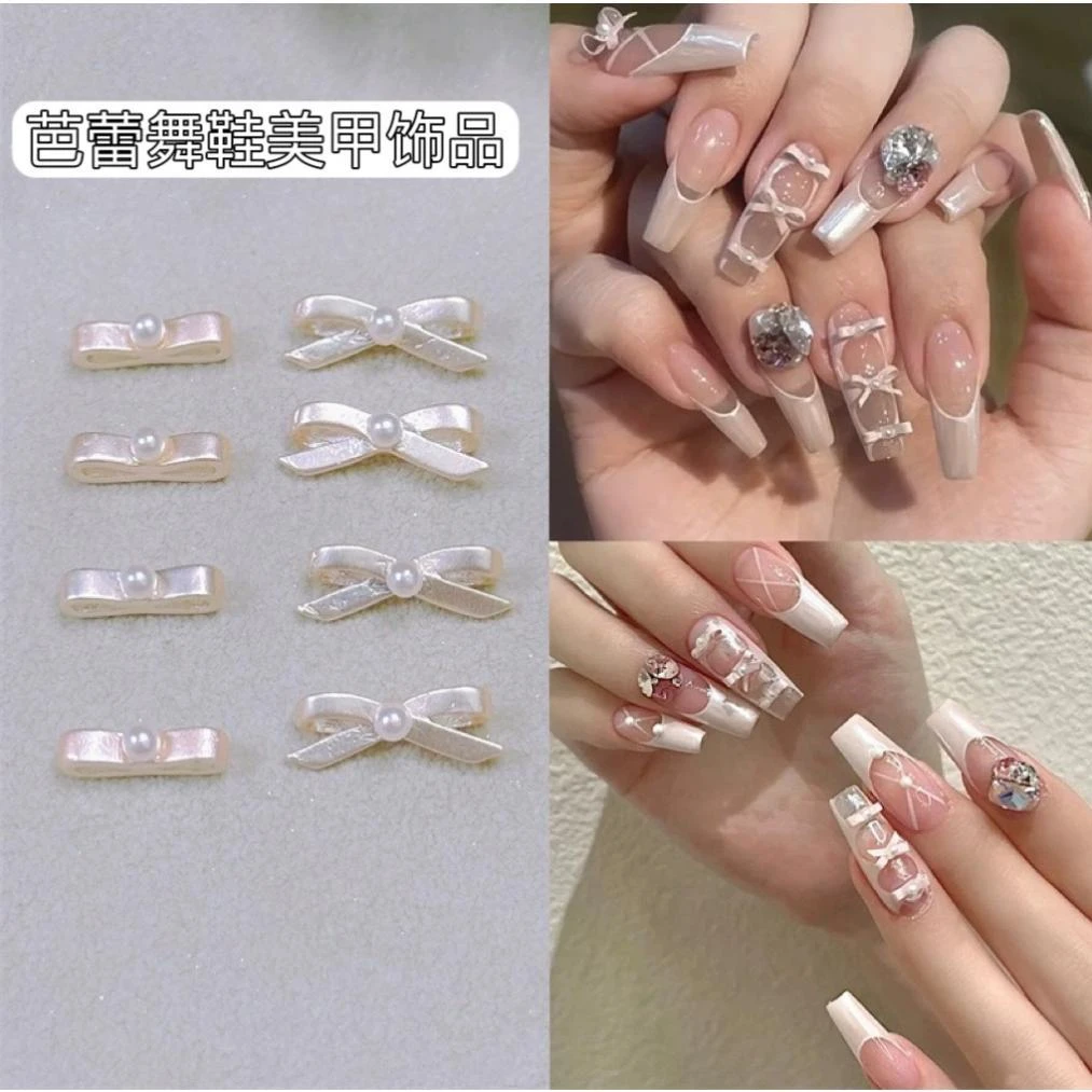 金属合金芭蕾舞鞋美甲饰品2023年新款蝴蝶结飘带领结少女粉配饰品