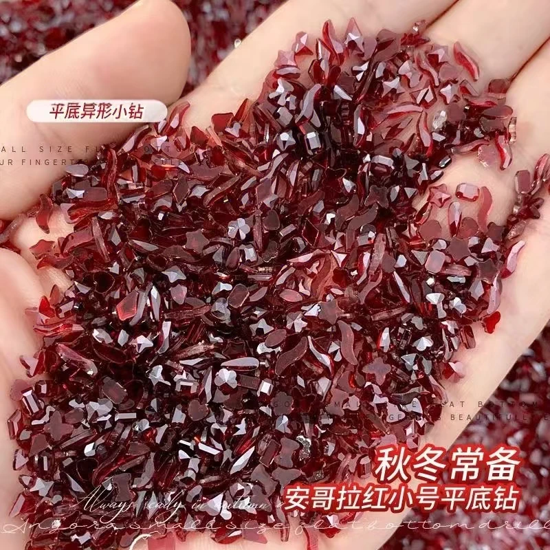 网红新款安哥拉红色美甲钻小号平底异形钻显白新年K9钻指甲装饰品