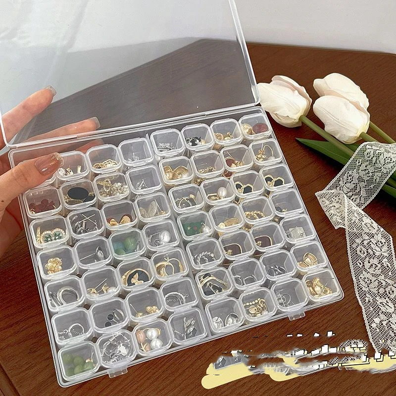 多格透明收纳盒简约防尘首饰盒可拆便携式耳环耳钉钻小零件美甲盒