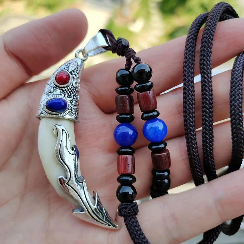 合金布艺吊坠 狼牙挂件男士狼牙项链个性霸气百搭时尚编织气质