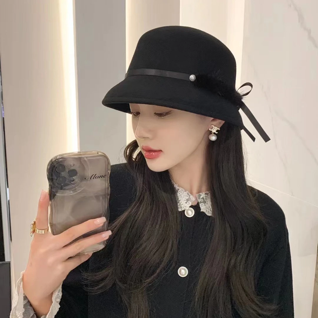 小众设计感羊毛呢显脸小渔夫帽女复古法式高级感礼帽气质名媛帽子