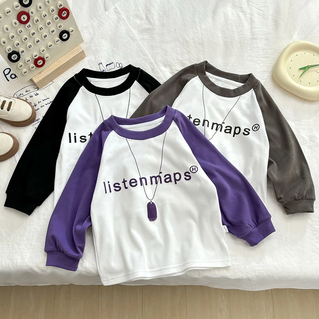 2024儿童春秋款打底衣男童女童套头长袖卫衣宝宝韩版拼接长袖内搭