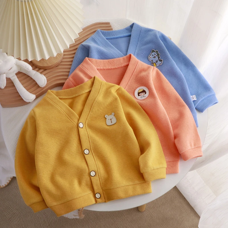 春秋款儿童针织衫外套 中小童毛衣男女童V领春秋开衫宝宝洋气童装