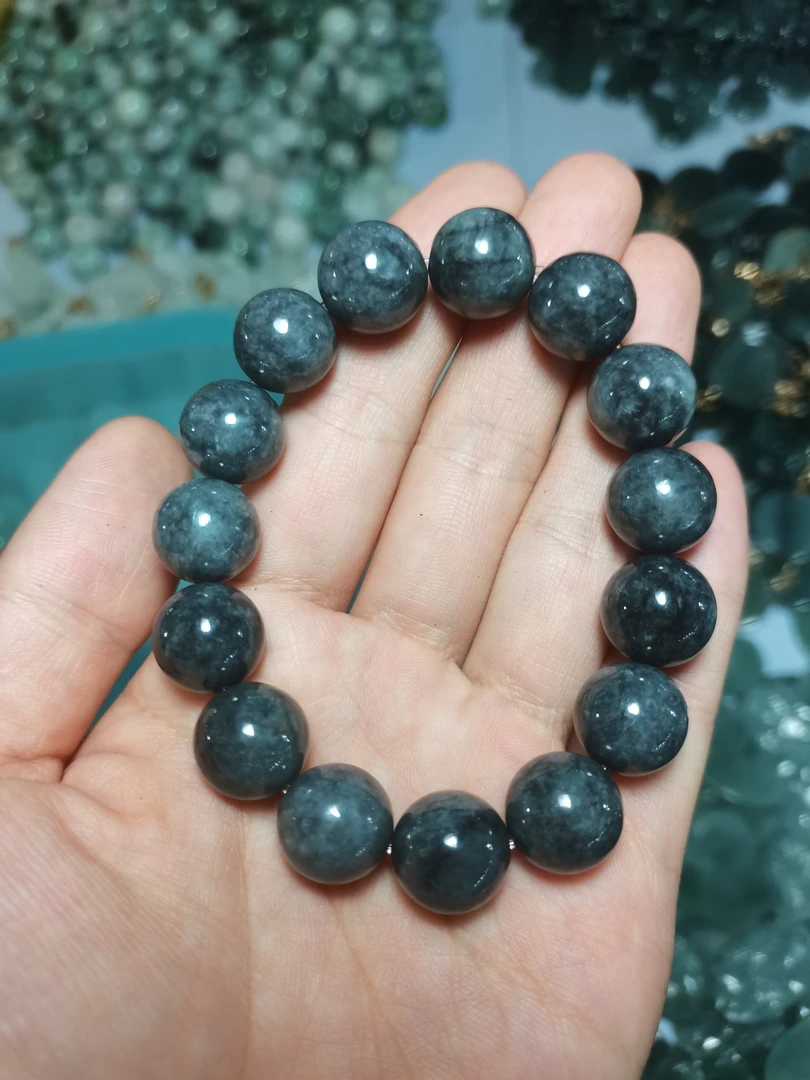 天然翡翠A货  乌鸡手串   卡13mm