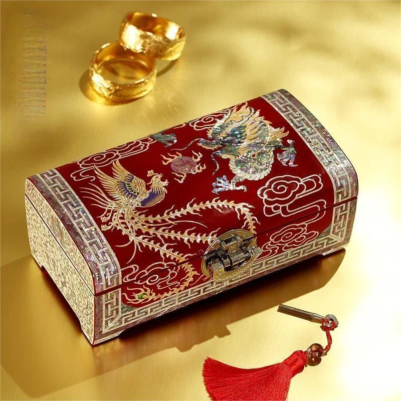 锦贝传说高定新婚【乘龙配凤】螺钿漆器首饰盒带锁中式高档结婚礼物
