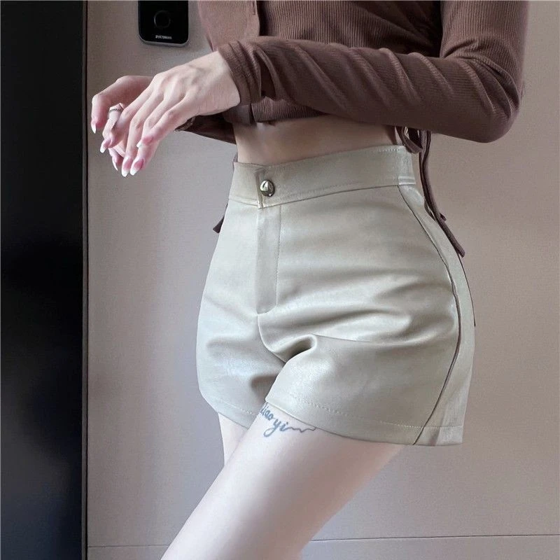 皮短裤女秋冬2022新款爆款百搭宽松阔腿显瘦高腰a字皮裤外穿靴裤