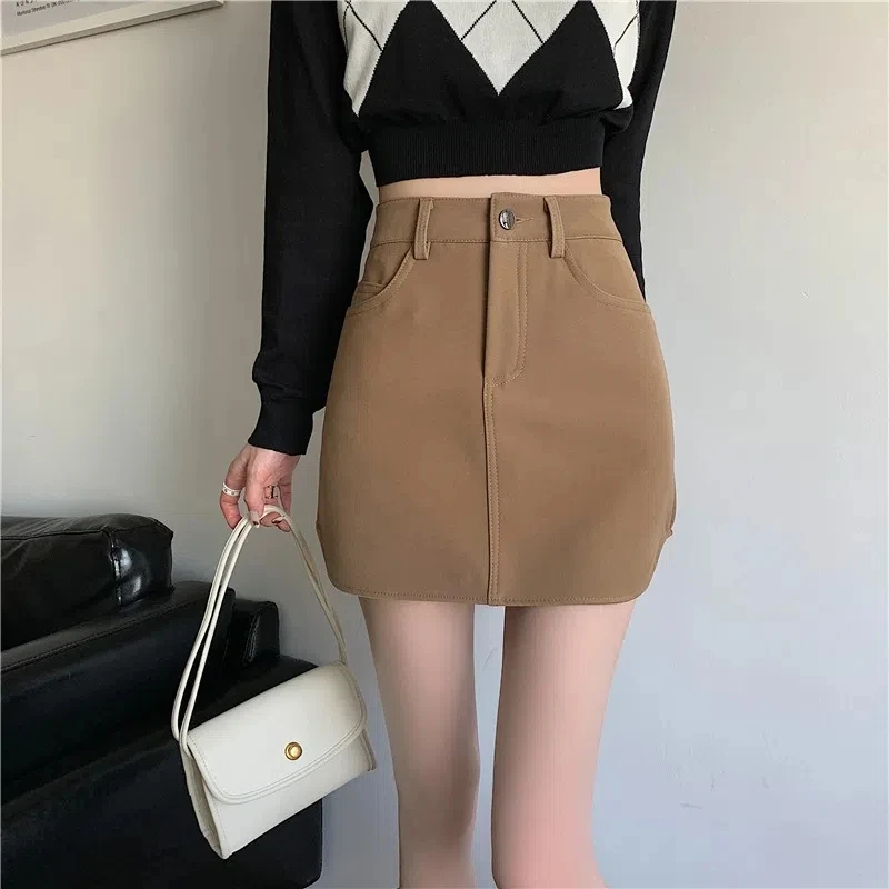 2024新款纯色夏季高腰显瘦包臀A字裙子百搭侧凹设计感半身短裙女