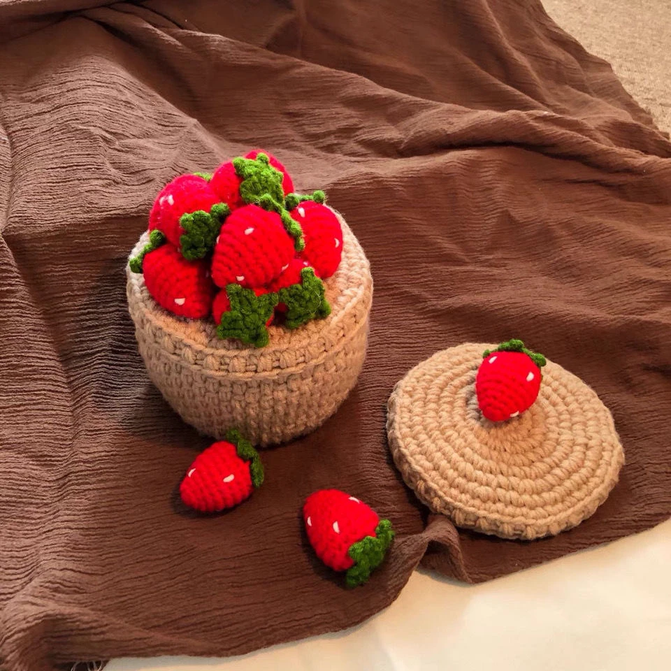 材料包！毛线编织钩针钩织草莓收纳筐收纳盒diy手工自制毛线非成品