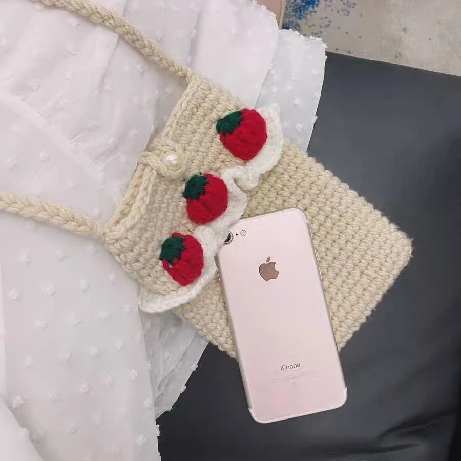 材料包！草莓手机包diy毛线钩针钩织外出小包春夏斜挎单肩包非成品