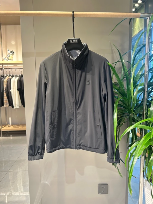 欧洲站2024秋冬新款男士黑色小立领夹克正反两穿时尚百搭轻奢经典