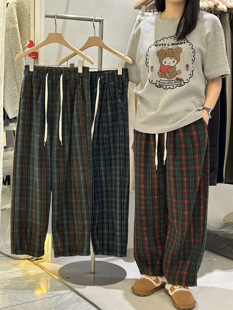 东大门正品pepper新款拉绒格子气球裤