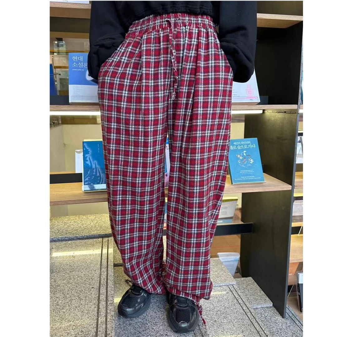 2024东大门秋季新款公鸡家格子休闲裤