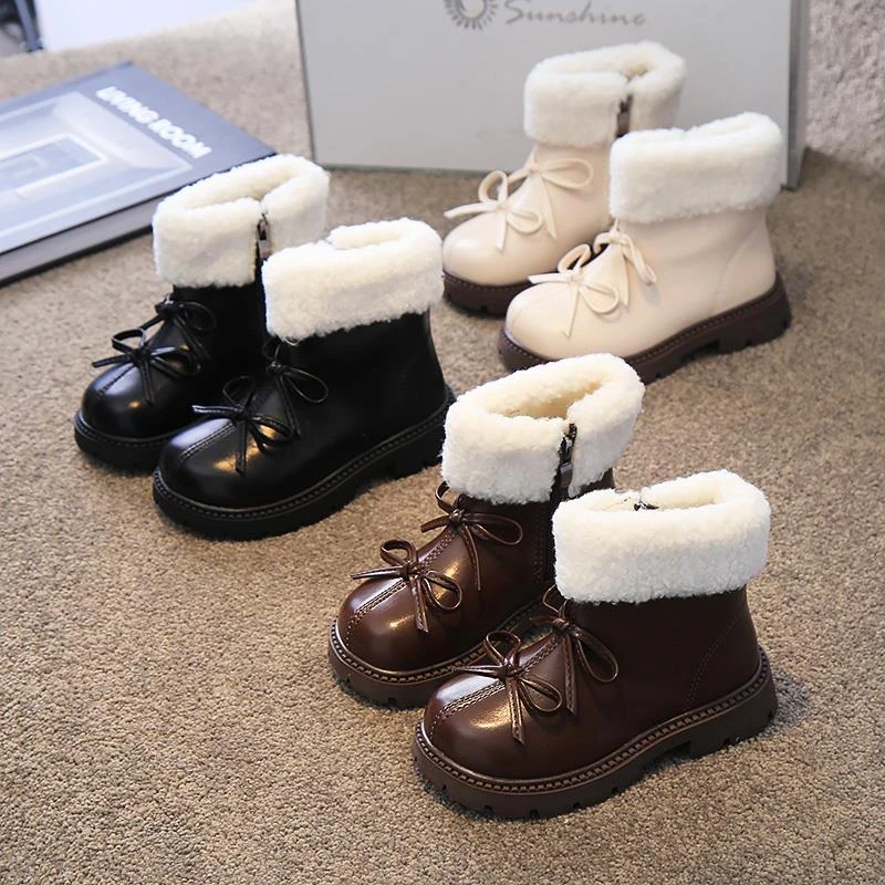 女童马丁靴加绒二棉公主短靴毛毛靴2024冬季儿童鞋小小女孩短靴