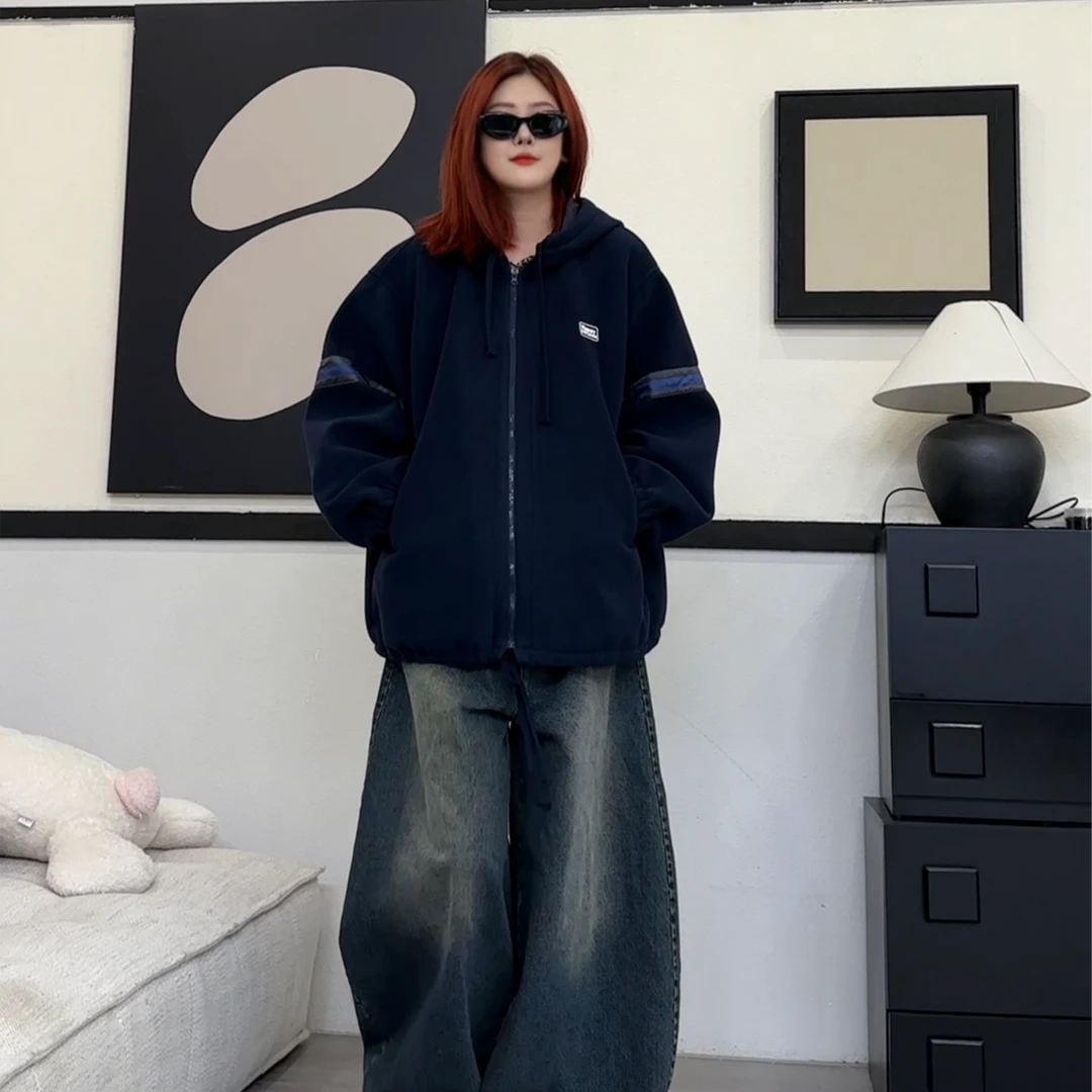 橘子罐头24新款休闲宽松加绒加厚连帽韩版棉服外套