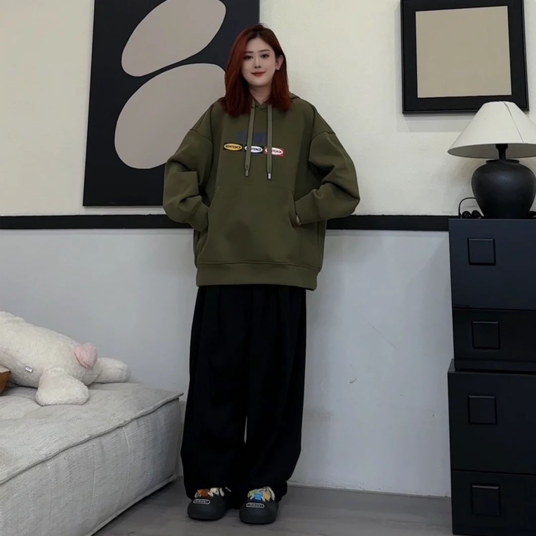 橘子罐头24新款宽松时尚加厚休闲美式连帽印花复古潮流长袖卫衣