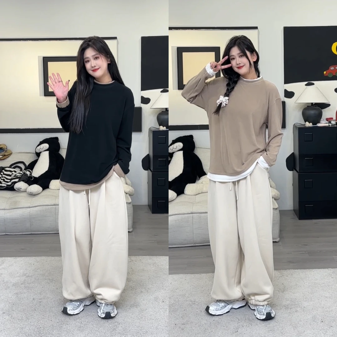 橘子罐头24年新款德绒秋冬假两件时尚ins百搭保暖两色打底衫