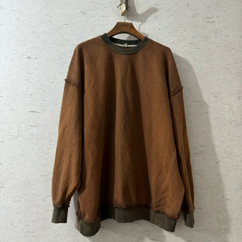 289需拍找客服100棉做旧圆领套头卫衣长71胸围133休闲小众宽松