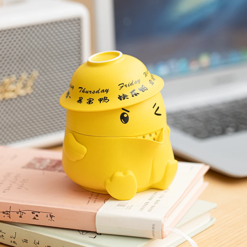 加油鸭户外旅行茶具套装便携式一壶三杯陶瓷快客杯创意活动伴手礼