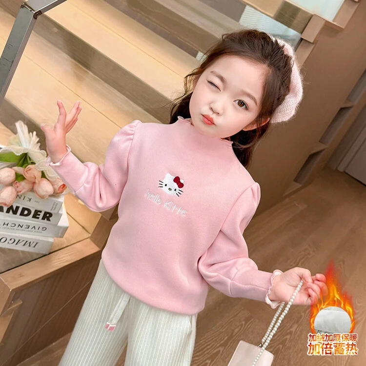女童打底衫冬季加绒2024新款儿童洋气秋冬加厚一体绒女宝宝T恤潮