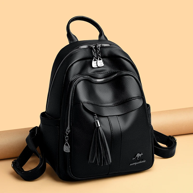 正品袋鼠布布双肩包女皮包2024新款时尚百搭妈妈软皮休闲旅行背包