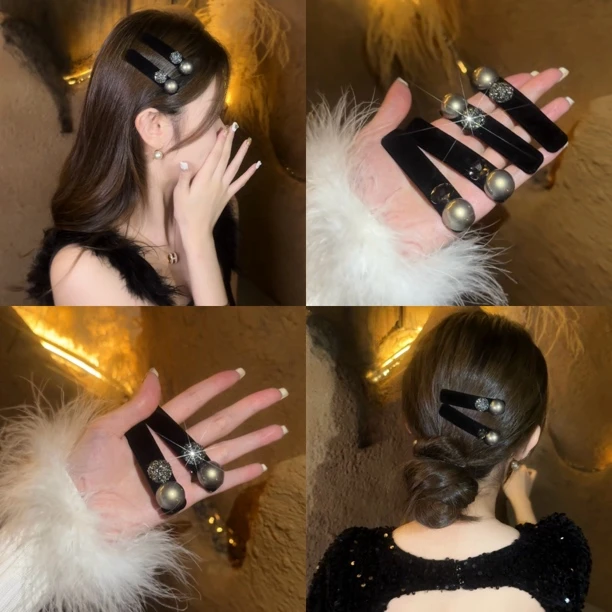 韩式轻奢闪闪精致发夹秋冬气质网红植绒刘海夹法式简约复古夹子