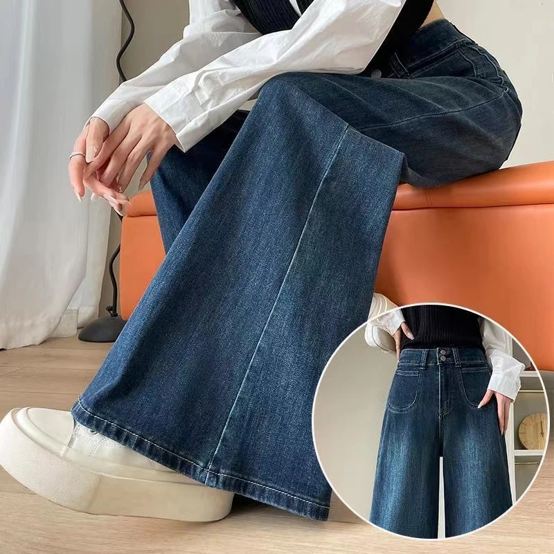 香港 加绒复古阔腿牛仔裤女1