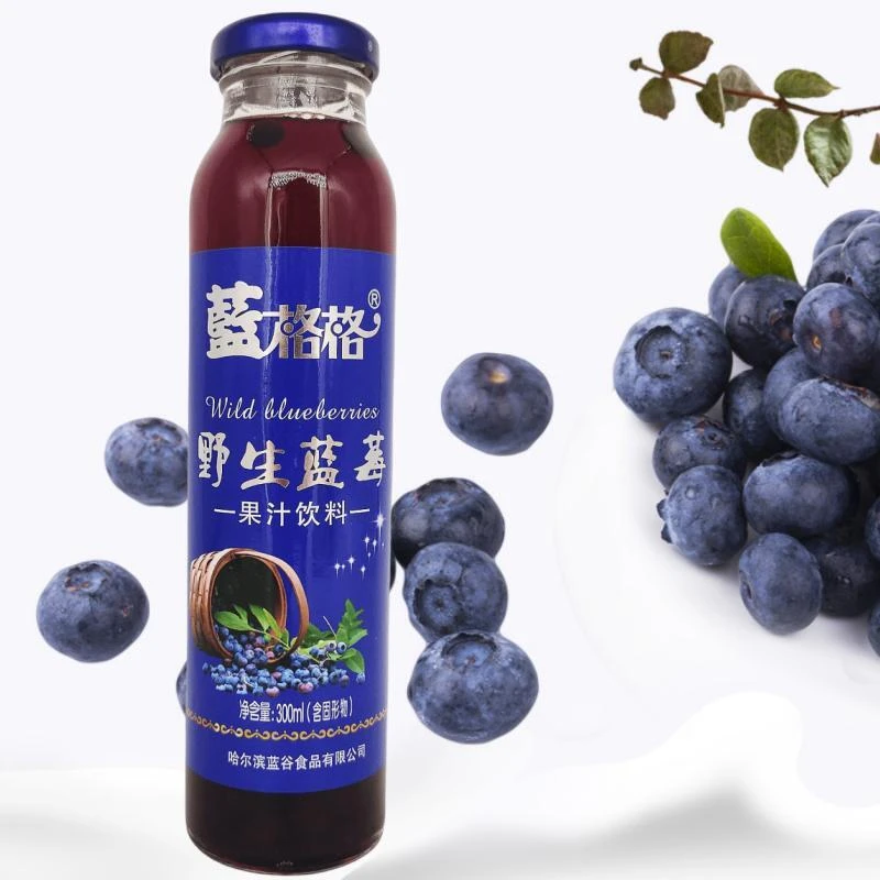 蓝格格野生蓝莓果汁饮料玻璃瓶300ml*6瓶蓝莓果肉果汁多省包邮