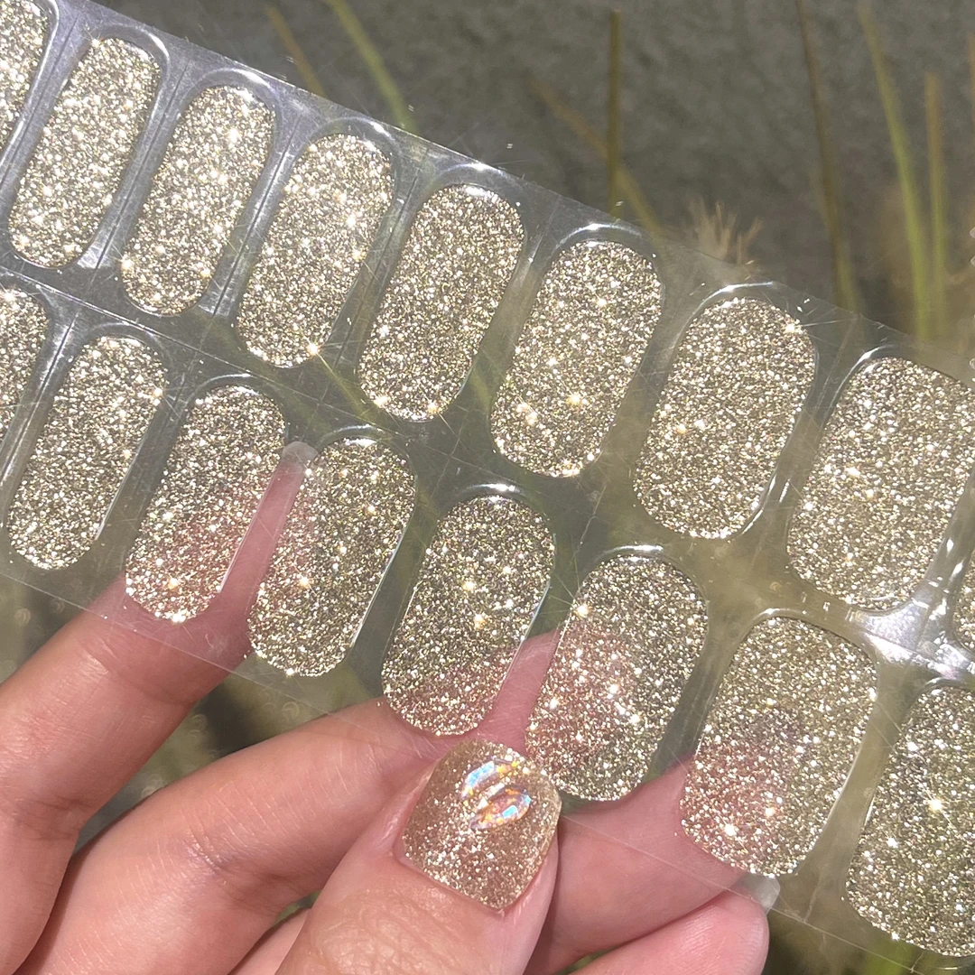 【照灯60秒甲贴变甲片】璀璨香槟半固化凝胶uv半烤美甲贴指甲贴片