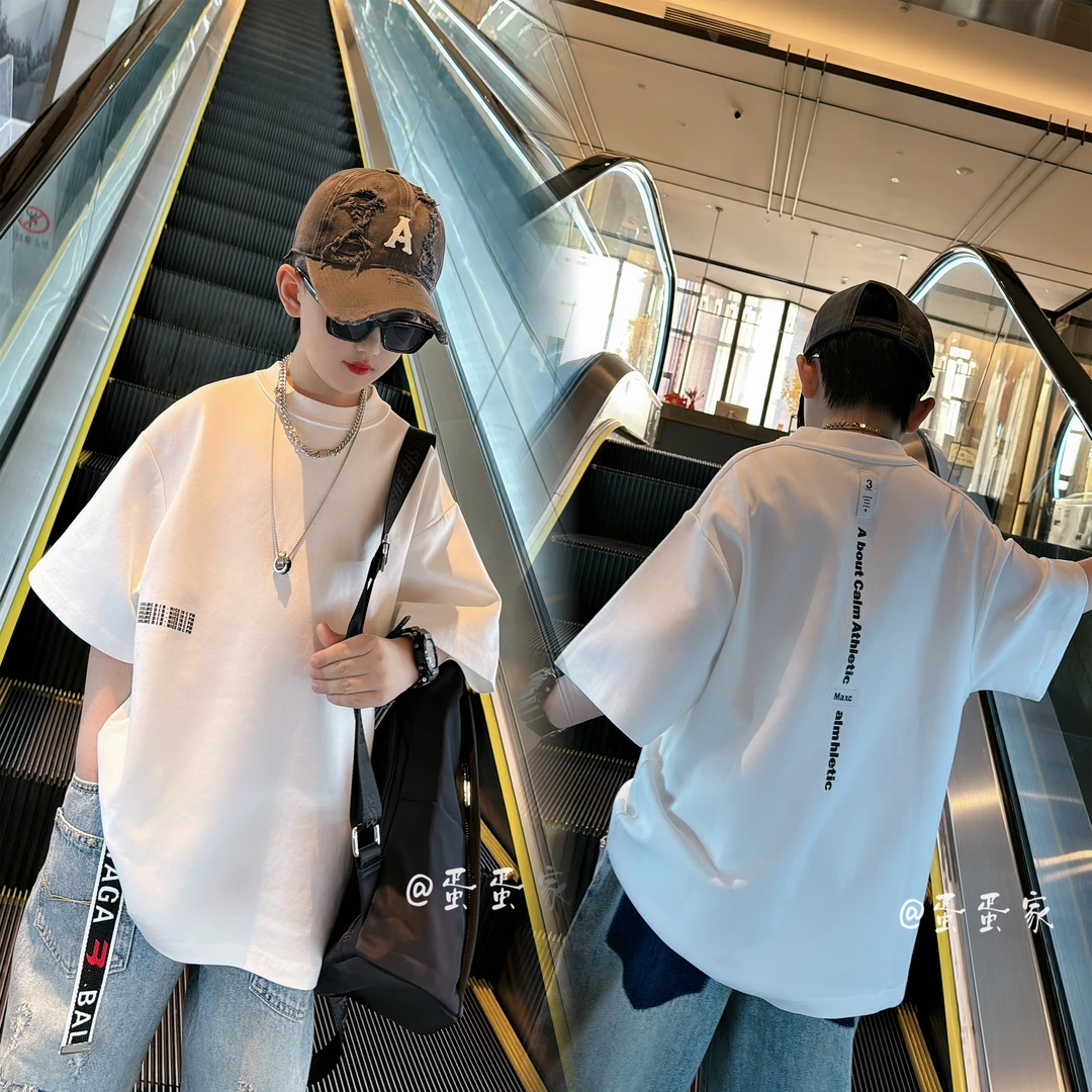 蛋蛋家【人手一件】春季新款儿童白色/黑色字母短袖T恤