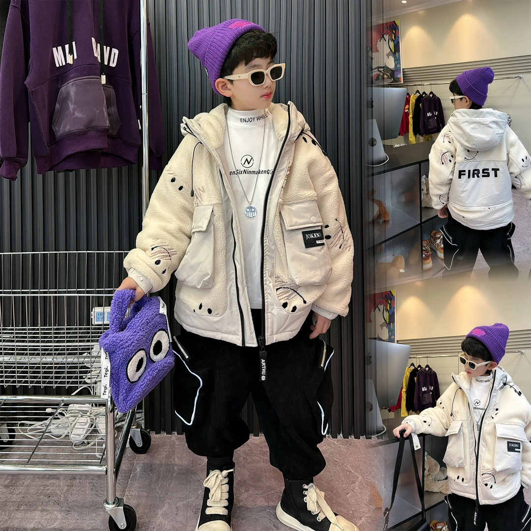 蛋蛋家【笑脸外套】秋季新款洋气帅气白色笑脸工装风棉服外套