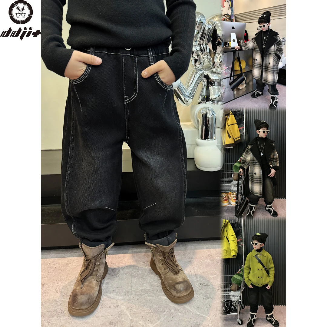 蛋蛋家【黑色明线小脚牛仔裤】冬季新款洋气黑色明线小脚加绒牛仔裤