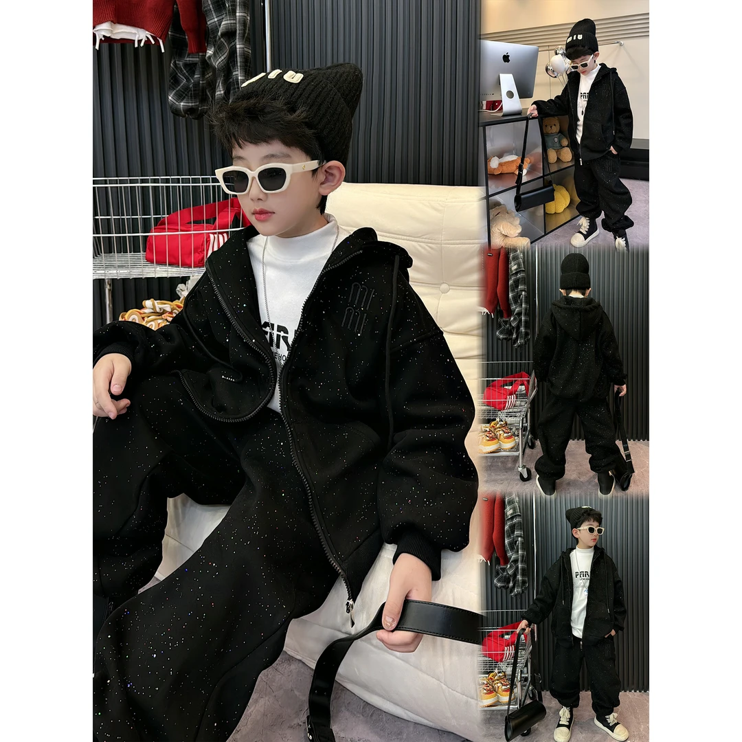 蛋蛋家【黑色亮闪套装】冬季新款洋气黑色亮闪加绒套装