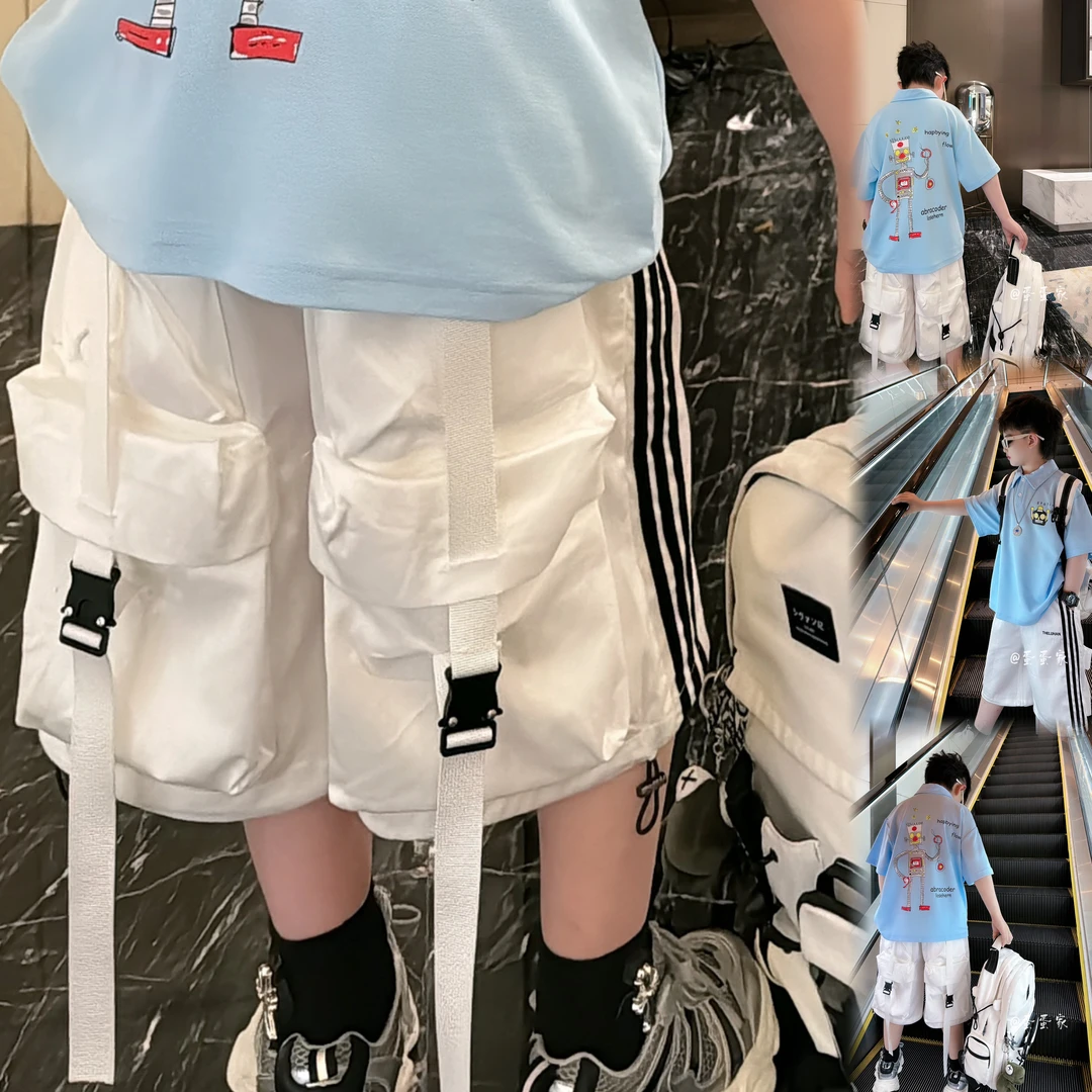 蛋蛋家【白色背面口袋工装短裤】夏季新款儿童白色背面口袋工装短裤