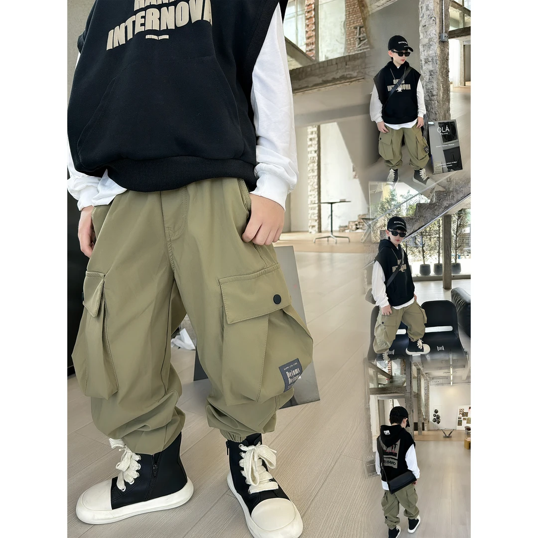 蛋蛋家【卡其色口袋工装裤】秋季新款百搭卡其色口袋工装裤