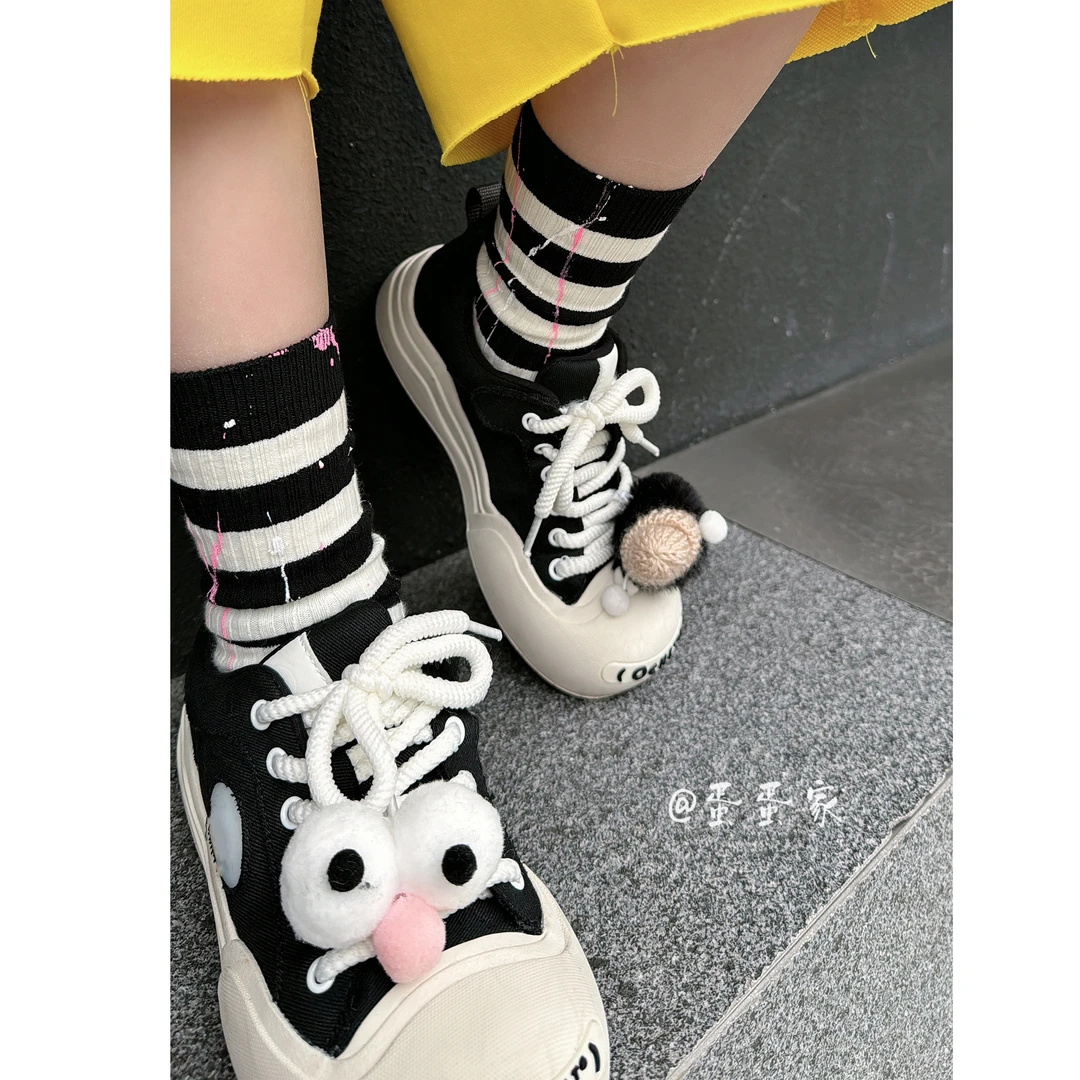 蛋蛋家【玩偶大头鞋】春季新款儿童黑色玩偶大头板鞋