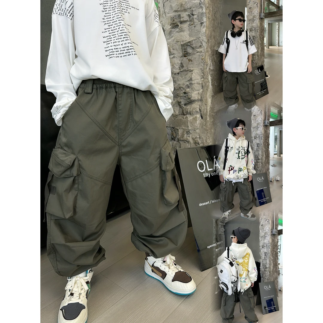 蛋蛋家【咖绿色口袋工装裤】秋季新款洋气咖绿色口袋工装裤