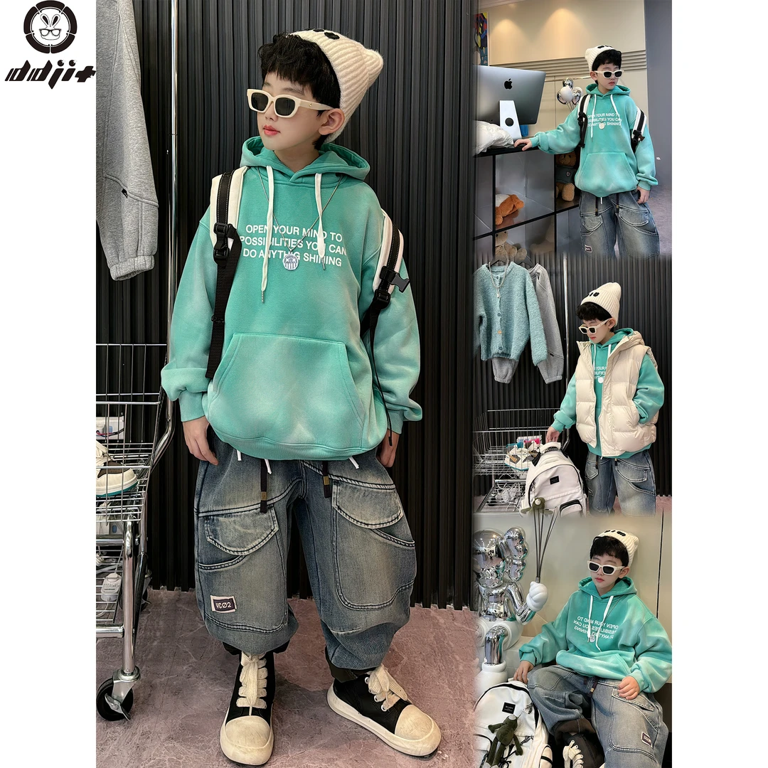 蛋蛋家【翠绿连帽卫衣】冬季新款洋气翠绿连帽字母加绒卫衣