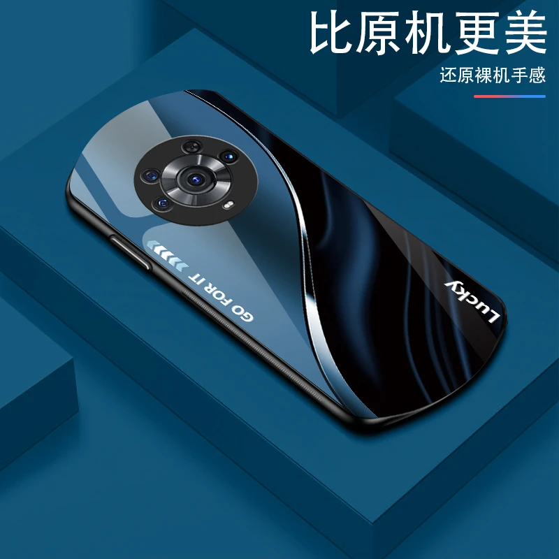 适用荣耀Magic3Pro渐变弧形玻璃手机壳高颜值设计轻薄防摔商务轻