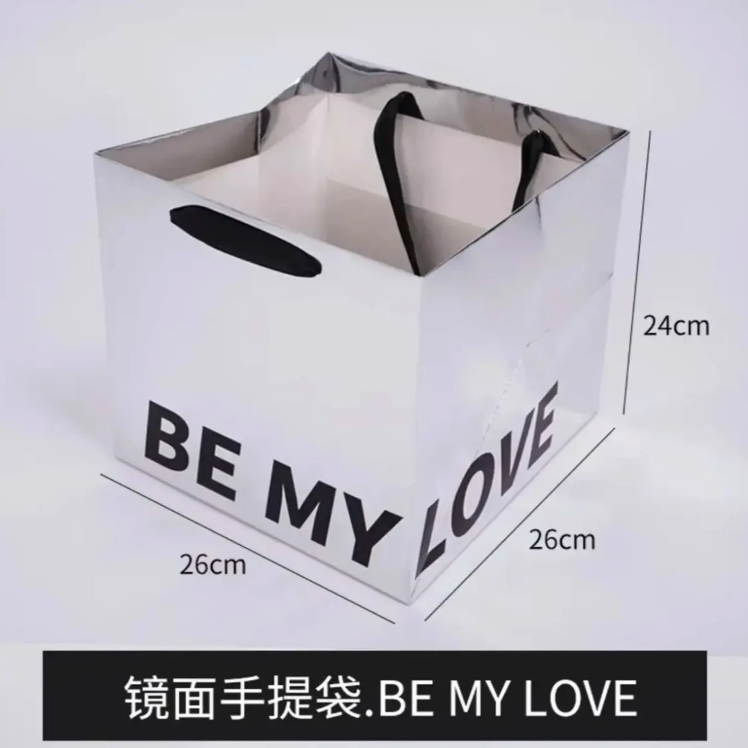 「中浩」鲜花镜面手提袋礼物Flower白色透明手提袋大号中号鲜花袋