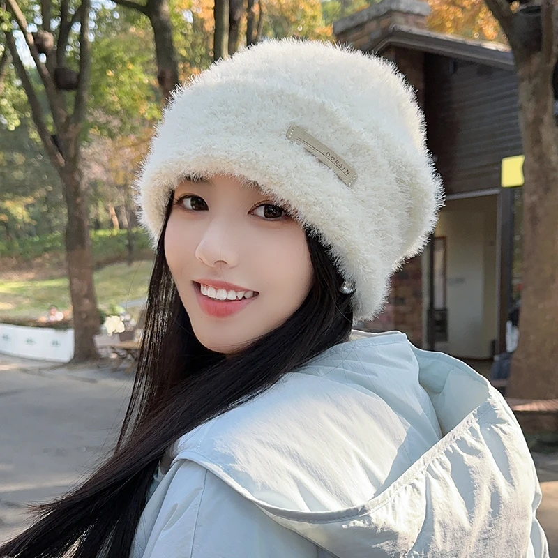 大头围帽子女秋冬款宽松保暖针织毛线帽显脸小护耳冷帽堆堆帽