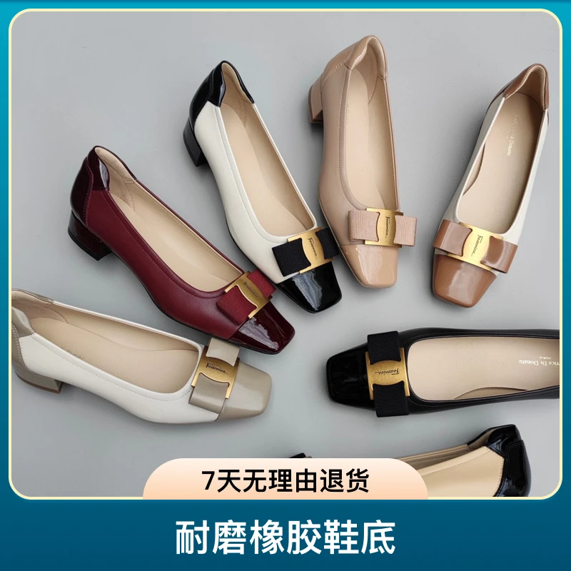 大厂品质2.6cm超级舒服！FED羊皮小方跟上班通勤百搭舒服女鞋单鞋