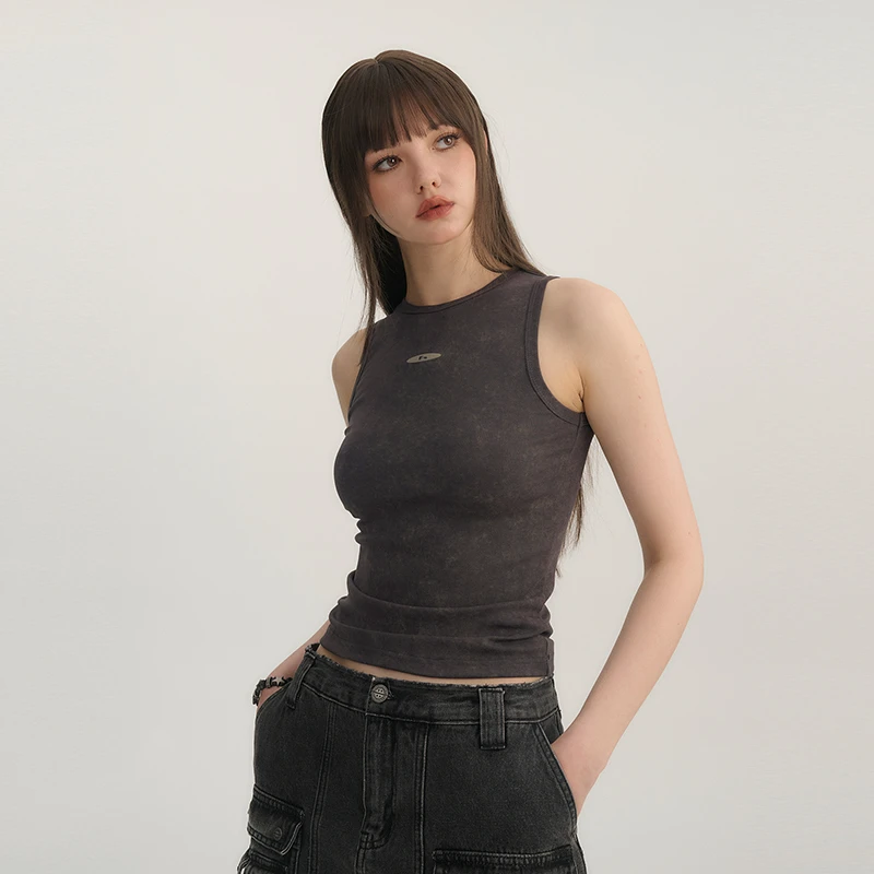 HeartBoon 美式辣妹logo字母工字背心女2024年夏修身无袖T恤
