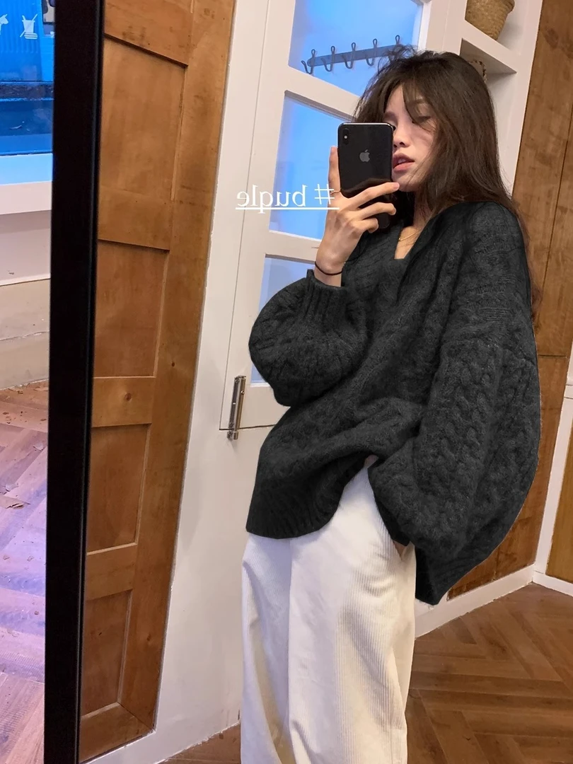 日系古着感麻花软糯V领毛衣女秋冬2025新款慵懒宽松外穿复古高级