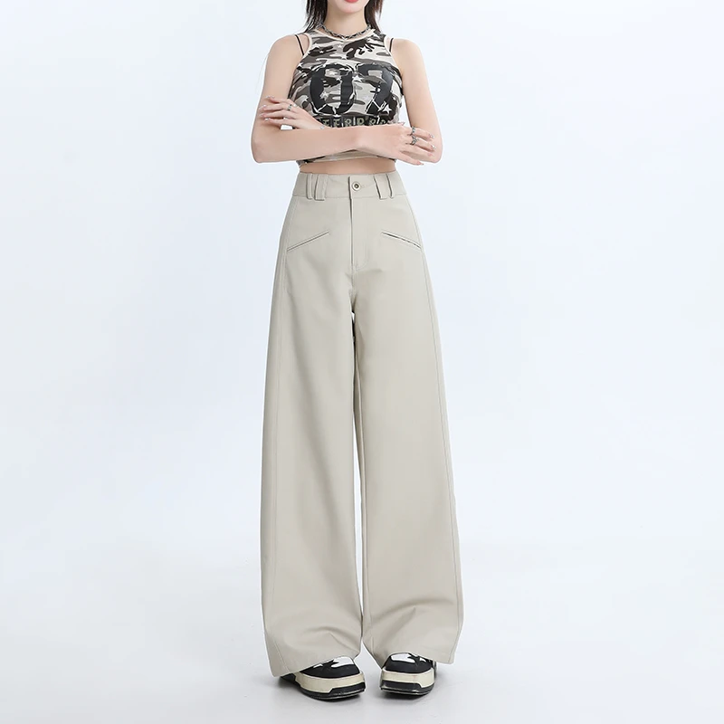 Busrr高腰直筒阔腿裤女2025新款秋季韩版设计感宽松休闲裤子