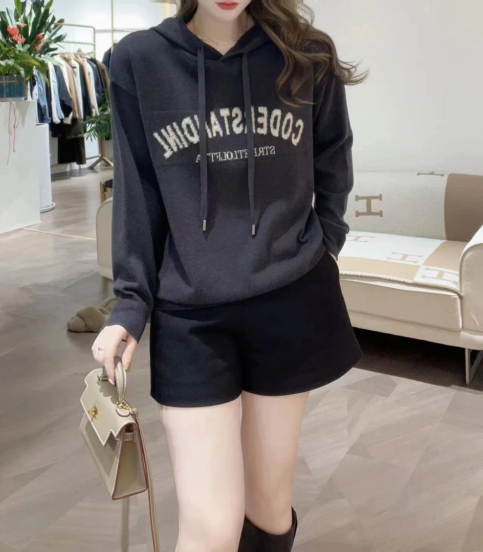高品质休闲100%纯羊毛针织卫衣上衣毛衣女羊毛衫时尚百搭