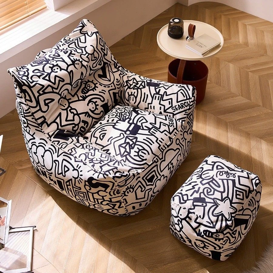 欧式涂鸦懒人沙发设计师豆袋榻榻米面料网红款躺椅ins客厅阳台