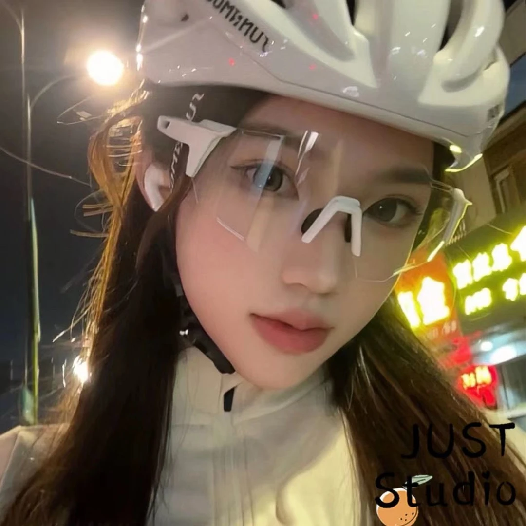 男女自行车骑行眼镜白框透明片大框显脸小户外太阳镜防风沙紫外线