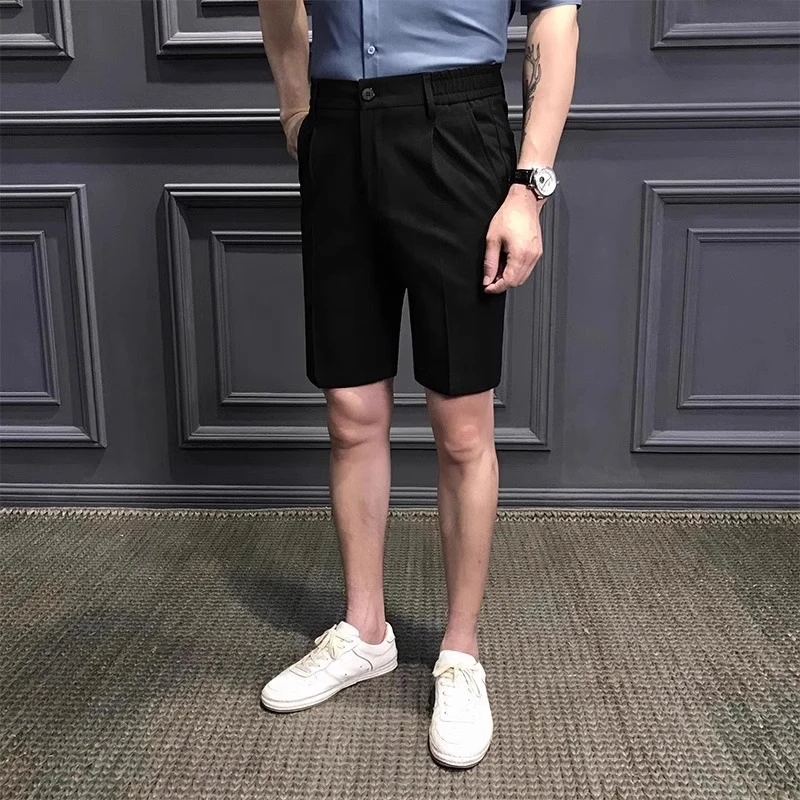 韩系新款短裤夏季休闲西裤男装百搭松紧腰修身潮流商务五分裤西装