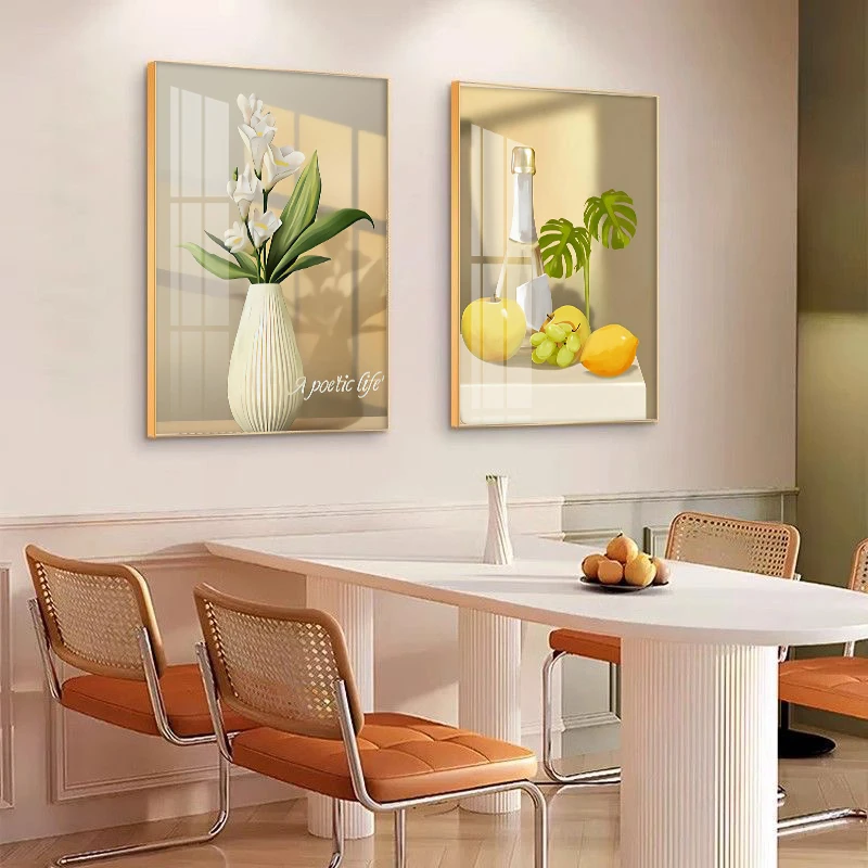铝合金手工餐厅装饰画现代简约饭厅挂画北欧花卉酒杯饭厅壁画轻奢