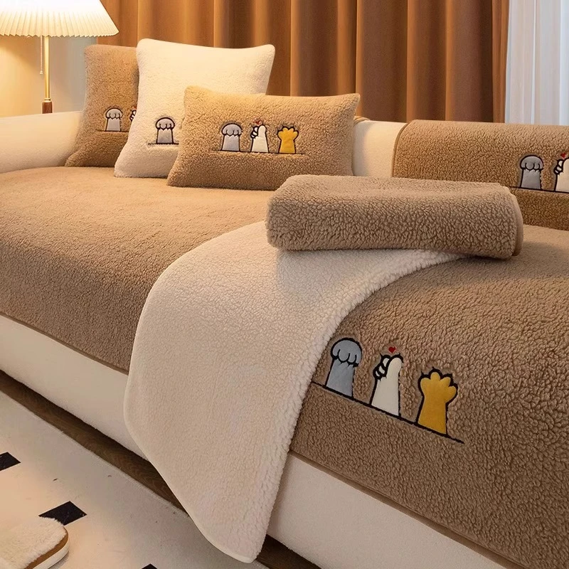 加厚毛绒沙发垫秋冬新款2024加厚坐垫毯子皮沙发防滑四季通用套巾